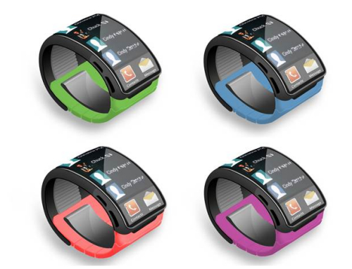 Samsung Galaxy Gear smartwatch, with multicolored straps